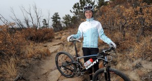 Pro Mountain Biker Kelli Emmett at home on the trails