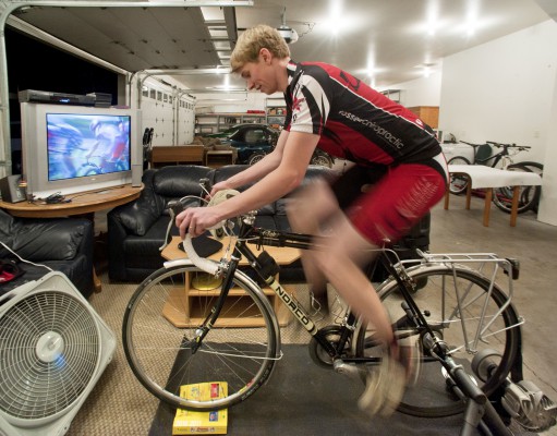 Cyclists get creative with winter pain caves at home