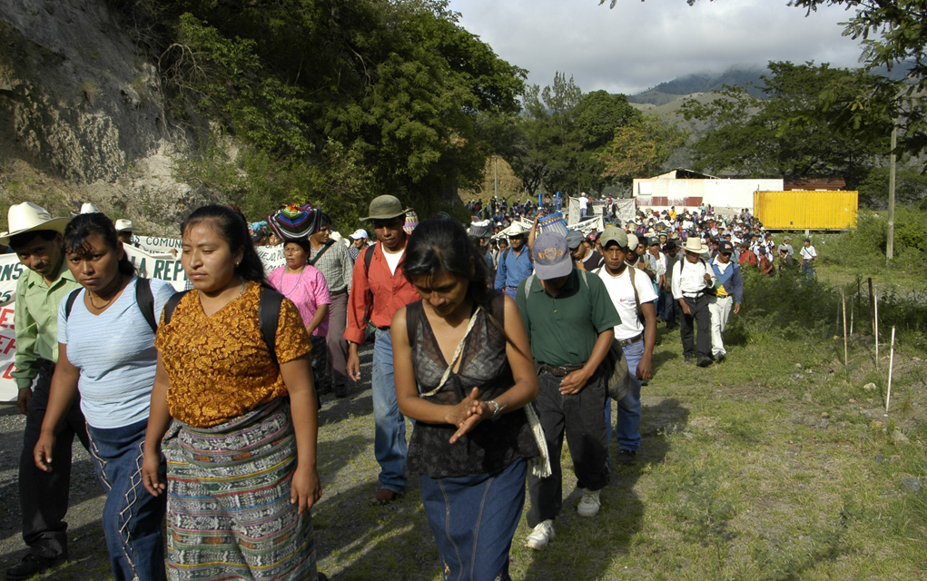 Survivors of the Chixoy massacre gather to demand reparations at their first demonstration in 2004.