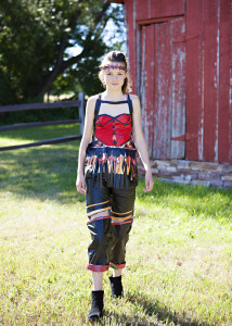 Presley Church in her outfit of vinyl banners and mesh.