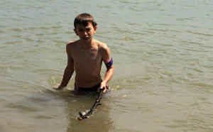 Leo Scribner swimming in the Boulder Reservoir.