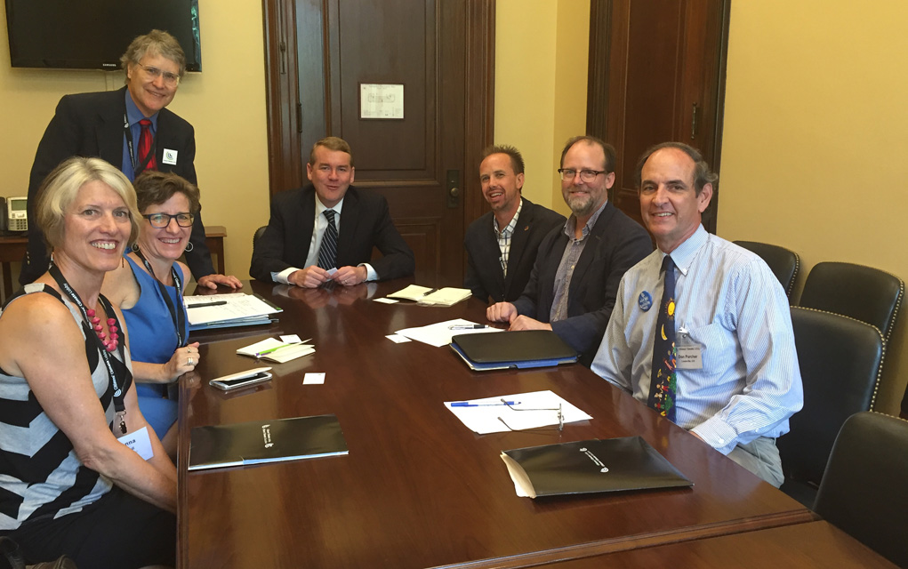 CCL’s meeting with Colorado Sen. Michael Bennett (D) on June 21 in Washington D.C. Left to right: Donna Daniell, Joellen Raderstorf, Chris Hoffman, Sen. Bennett, Philip Haberman, Thaddeus Cummins, Don Parcher.