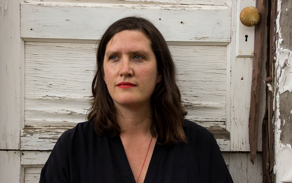 Portrait of  Laurie Britton Newell outside the site of her installation in Gold Hill.