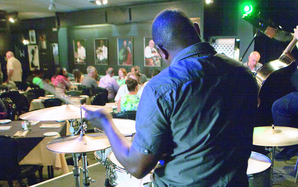 A jazz combo plays at the brunch buffet at Dazzle in Denver. 