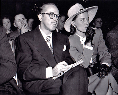 Dalton Trumbo, with his wife Cleo, takes notes at a House Un-American Activities Committee hearing in 1947.