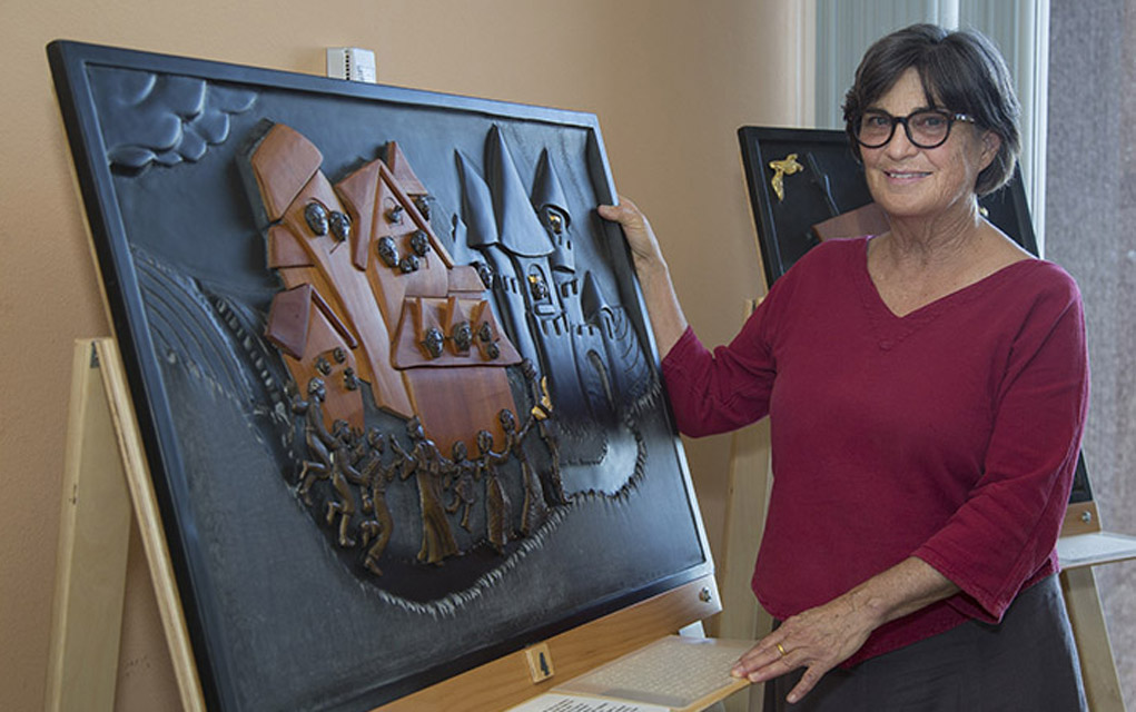 Cunningham with one of her panels from "The Golden Goose." 