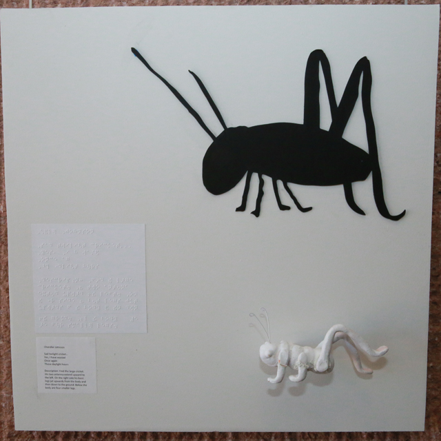 ACC student pieces feature semi-dimensional cut outs, sculptures and Braille to portray haikus. 