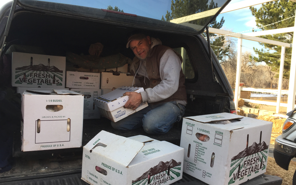 LaJoiya Farm's Rod Brueske loads up a delivery for Standing Rock. 