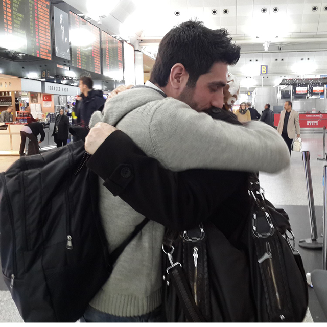 Salam hugs his mother goodbye in Istanbul for the last time in 2014. 